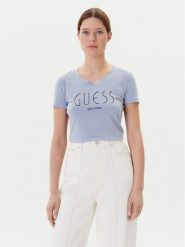 Guess T-Shirt W5YI05 J1314 Niebieski Regular Fit. Niebieskie t-shirty damskie Guess, xl, z aplikacjami, z bawełny, bez kołnierzyka. Za 109.99 zł.