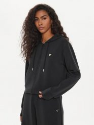 Guess Bluza V4YQ06 KCAY2 Czarny Regular Fit. Czarne bluzy damskie Guess, xxs, z aplikacjami, z syntetyku, bez kaptura. Za 319.99 zł.
