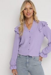 Fioletowa Koszula z Falbankami Sireguna. Fioletowe koszule damskie Born2be, bez wzorów, eleganckie, bez kołnierzyka, bez ramiączek. Za 84.99 zł.