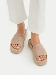 Calvin Klein Klapki Flatf Espa Mule Nub Mg HW0HW02890 Beżowy. Brązowe klapki damskie Calvin Klein, bez wzorów, z nubiku, bez obcasa, bez zapięcia. Za 258.99 zł.