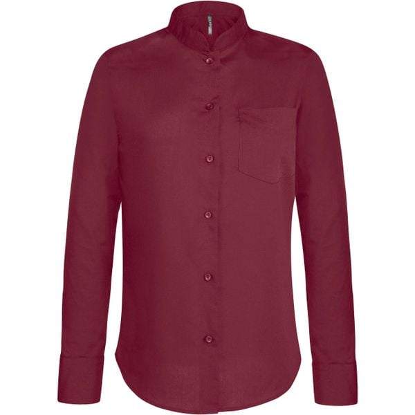 Koszula damska z kołnierzykiem mao Kariban. Brązowe koszule damskie KARIBAN, bez wzorów, bez kołnierzyka, bez ramiączek. Za 171.00 zł.