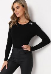 Czarny Wiskozowy Krótki Sweter z Guzikami w Kształcie Serduszek Drame. Czarne swetry klasyczne damskie Born2be, m, z wiskozy, bez kołnierzyka. Za 89.99 zł.