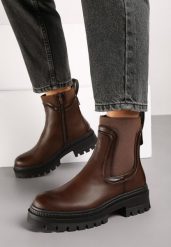 Brązowe Płaskie Botki w Stylu Sztybletów z Ozdobnymi Przeszyciami Narirae. Brązowe botki damskie Renee, na jesień, z jeansu, eleganckie, bez obcasa, na obcasie, bez zapięcia. Za 139.99 zł.