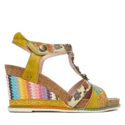 Sandały Laura Vita. Żółte sandały damskie LAURA VITA, bez wzorów, bez obcasa, na koturnie, bez zapięcia. Za 429.99 zł.