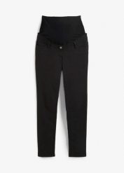 Spodnie ciążowe ze stretchem, slim fit. Czarne rurki damskie bonprix, bez wzorów. Za 169.99 zł.