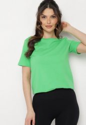 Zielony Gładki T-shirt z Elastycznej Bawełny z Krótkim Rękawem Derdiara. Zielone t-shirty damskie Born2be, l, bez wzorów, z bawełny, bez kołnierzyka. Za 29.99 zł.