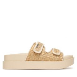 Klapki DKNY. Brązowe klapki damskie DKNY, bez wzorów, bez obcasa, bez zapięcia. Za 579.99 zł.