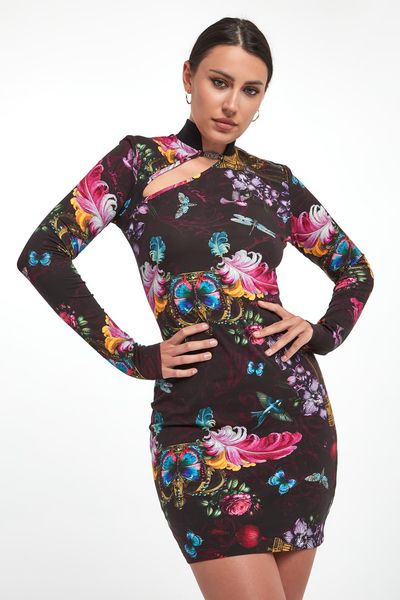 Sukienka mini we wzór VERSACE JEANS COUTURE. Sukienki damskie Versace Jeans Couture, bez wzorów, z jeansu, bez ramiączek. Za 1,259.00 zł.