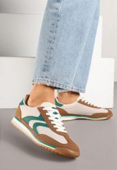 Brązowo-Zielone Sneakersy Tenisówki z Przeszyciami Julioria. Brązowe obuwie sportowe damskie Renee, z jeansu, bez zapięcia, tenisowe. Za 74.99 zł.