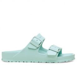 Klapki damskie Birkenstock Arizona Eva. Niebieskie klapki damskie Birkenstock, bez wzorów, z materiału, bez obcasa, bez zapięcia. Za 343.00 zł.