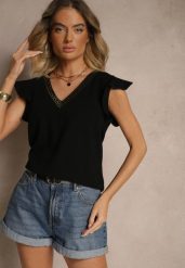 Czarna Bluzka z Wiskozą Lnem i Haftem Novillara. Czarne bluzki damskie Renee, l, bez wzorów, z jeansu, eleganckie, bez kołnierzyka, bez ramiączek. Za 59.99 zł.