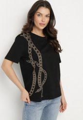 Czarny T-shirt Bawełniany z Cyrkoniami Felnella. Czarne t-shirty damskie Born2be, l, bez wzorów, z bawełny, bez kołnierzyka. Za 34.99 zł.