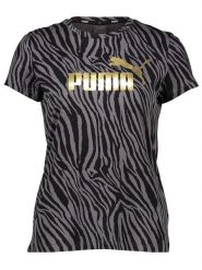 Puma Koszulka "ESS+" w kolorze czarno-szarym rozmiar: S. Czarne bluzki damskie Puma, s, bez wzorów, z bawełny, bez kołnierzyka, bez ramiączek. Za 74.63 zł.