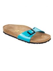 Birkenstock Klapki "Madrid" w kolorze niebieskim rozmiar: 36. Niebieskie klapki damskie Birkenstock, bez wzorów, z otwartym noskiem, bez obcasa, bez zapięcia. Za 119.95 zł.
