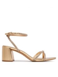 Aldo Sandały Boucliette 14344620 Złoty. Żółte sandały damskie ALDO, bez wzorów, ze skóry, bez obcasa, na słupku, bez zapięcia. Za 319.99 zł.