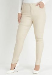 Jasnobeżowe Spodnie Skinny Push Up Zami. Brązowe rurki damskie Born2be, bez wzorów, z jeansu. Za 84.99 zł.