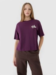 4F T-shirt oversize z nadrukiem damski - fioletowy L. Fioletowe t-shirty damskie 4F, l, bez wzorów, z bawełny, bez kołnierzyka. W wyprzedaży za 39.99 zł.