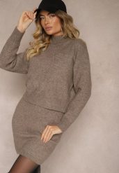 Brązowa Prosta Spódnica z Dzianiny z Domieszką Wełny z Gumką w Talii Parilae. Brązowe spódnice damskie Renee, na co dzień, bez wzorów, z dzianiny, eleganckie, mini. Za 99.99 zł.