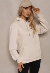 Ciemnobeżowa Bluza Kangurka z Kapturem i Szeroką Kieszenią Vaminita. Brązowe bluzy damskie Renee, xl, bez wzorów, z kapturem. Za 69.99 zł.