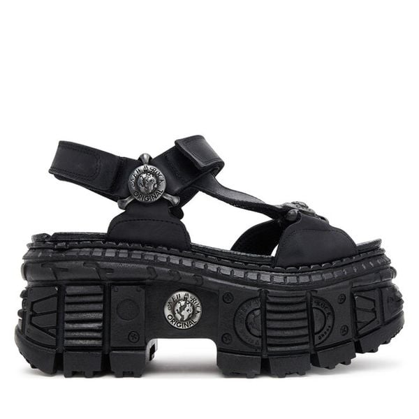 Sandały NEW ROCK. Czarne sandały damskie NEW ROCK, bez wzorów, bez obcasa, na koturnie, bez zapięcia. Za 719.99 zł.