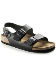 Birkenstock Sandały "Milano" w kolorze czarnym rozmiar: 41. Czarne sandały damskie Birkenstock, bez wzorów, z otwartym noskiem, bez obcasa, bez zapięcia. Za 383.45 zł.