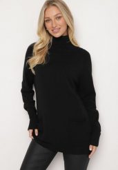 Czarny Golf z Wiskozą Zdobiony Wsuwanymi Kieszonkami Viaela. Czarne golfy damskie Born2be, l, z aplikacjami, z jeansu, bez ramiączek. Za 84.99 zł.