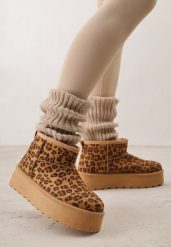 Panterkowe Krótkie Śniegowce na Grubej Podeszwie Aranwen. Śniegowce damskie Renee, z dzianiny. Za 69.99 zł.