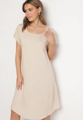 Beżowa Rozkloszowana Wiskozowa Sukienka Trivoria. Brązowe sukienki damskie Born2be, bez wzorów, z materiału, eleganckie, bez ramiączek. Za 89.99 zł.