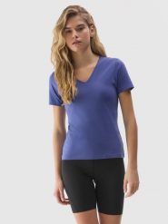 4F T-shirt gładki z bawełną organiczną damski - granatowy XS. Niebieskie t-shirty damskie 4F, xs, bez wzorów, z bawełny, bez kołnierzyka. W wyprzedaży za 29.99 zł.
