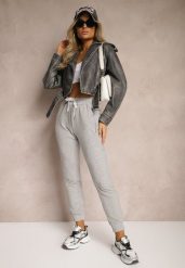 Jasnoszare Spodnie Dresowe z Bawełny High Waist Ozdobione Kieszeniami na Suwak Fedela. Szare spodnie dresowe damskie Renee, bez wzorów, z bawełny, długie. Za 49.99 zł.