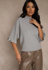 Szary Sweter z Cyrkoniami przy Rękawach Corentusa. Szare swetry klasyczne damskie Renee, m, z jeansu, bez kołnierzyka. Za 79.99 zł.