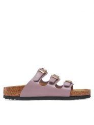 Birkenstock Klapki Florida 1029769 Fioletowy. Fioletowe klapki damskie Birkenstock, bez wzorów, ze skóry, bez obcasa, bez zapięcia. Za 309.99 zł.