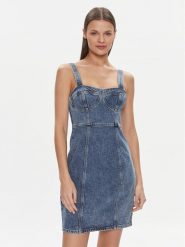 Tommy Jeans Sukienka jeansowa DW0DW17054 Niebieski Slim Fit. Niebieskie sukienki damskie Tommy Jeans, bez wzorów, z bawełny, bez ramiączek. Za 309.99 zł.