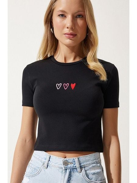 Happiness Istanbul Koszulka w kolorze czarnym rozmiar: 40. Czarne bluzki damskie Happiness Istanbul, bez wzorów, bez kołnierzyka, bez ramiączek. Za 48.05 zł.