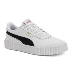 Damskie sneakersy Carina 3.0 PUMA White Black Gold. Białe obuwie sportowe damskie Puma, bez zapięcia, tenisowe. Za 219.99 zł.