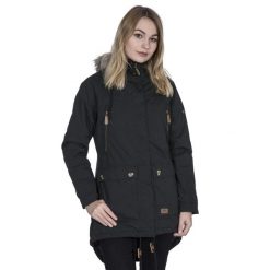 Parka Damska Wodoodporne Clea. Czarne parki damskie Trespass, l, z materiału, z kapturem. Za 260.99 zł.