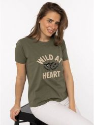 Zwillingsherz Koszulka w kolorze khaki rozmiar: L. Brązowe koszulki damskie Zwillingsherz, l, bez wzorów, z bawełny, bez kołnierzyka, bez ramiączek. Za 82.99 zł.