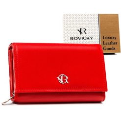 Portfel skórzany Rovicky R-D1512-NCD czerwony. Czerwone portfele damskie ROVICKY, bez wzorów, ze skóry. Za 74.00 zł.