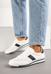 Białe Sneakersy z Ozdobnym Paskiem Cleota. Białe obuwie sportowe damskie Born2be, z jeansu, bez zapięcia. Za 79.99 zł.