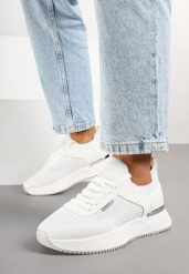 Białe Siateczkowe Sneakersy Dorami. Białe obuwie sportowe damskie Born2be, z jeansu, bez zapięcia. Za 84.99 zł.