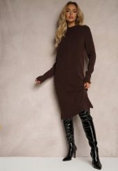 Brązowa Pudełkowa Sukienka z Wiskozą Modalem i Guzikami Jesalttia. Brązowe sukienki damskie Renee, bez wzorów, z wiskozy, eleganckie, bez ramiączek. W wyprzedaży za 95.99 zł.