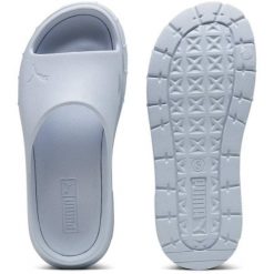 Klapki damskie Puma Mayze Stack Injex. Niebieskie klapki damskie Puma, bez wzorów, z gumy, bez obcasa, bez zapięcia. Za 290.00 zł.