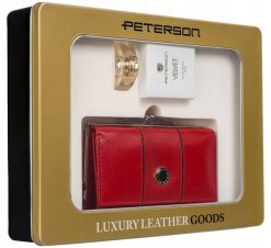 Zestaw prezentowy Peterson PTN ZD32 czerwony. Czerwone portfele damskie Peterson, bez wzorów, ze skóry. Za 247.98 zł.