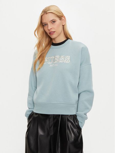 Guess Bluza V4BQ03 KCHX0 Niebieski Regular Fit. Niebieskie bluzy damskie Guess, s, z aplikacjami, z syntetyku, bez kaptura. Za 219.99 zł.