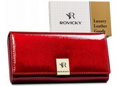 Portfel damski Rovicky [DH] RH-27A-1-SH czerwona. Czerwone portfele damskie ROVICKY, z aplikacjami, z lakierowanej skóry. Za 95.99 zł.