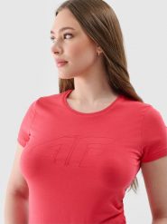 4F T-shirt slim z nadrukiem damski - czerwony XS. Czerwone t-shirty damskie 4F, xs, bez wzorów, z bawełny, bez kołnierzyka. W wyprzedaży za 39.99 zł.