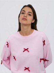 Bluza z kokardkami - różowy. Czerwone bluzy damskie Reserved, l, bez wzorów, z bawełny, bez kaptura. W wyprzedaży za 49.99 zł.