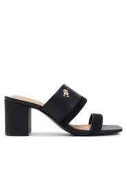 Tommy Hilfiger Klapki Leather & Suede Block Heel Mule FW0FW08530 Czarny. Czarne klapki damskie Tommy Hilfiger, bez wzorów, ze skóry, bez obcasa, bez zapięcia. Za 369.99 zł.