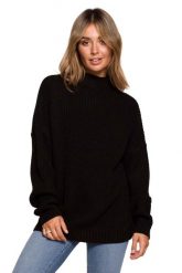 Ciepły Sweter z Krótkim Golfem - Czarny. Czarne golfy damskie MOE, l, z materiału, bez kołnierzyka. Za 209.90 zł.