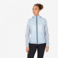 Kurtka turystyczna damska Quechua MH900 Light. Niebieskie kurtki sportowe damskie QUECHUA, m, bez wzorów, z materiału, bez kaptura. W wyprzedaży za 89.99 zł.